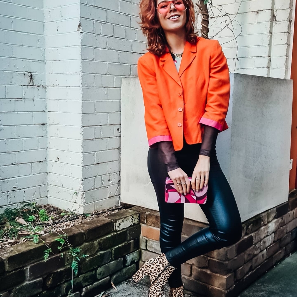 Table Eight blazer in vibrant orange contrast pink lining Made In Australia 14 - Picture 3 of 9
